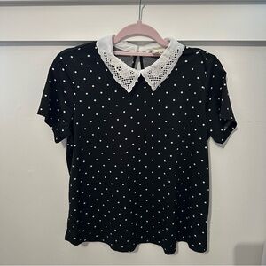 Faith and Joy Black Polka Dot Blouse with Lace Collar